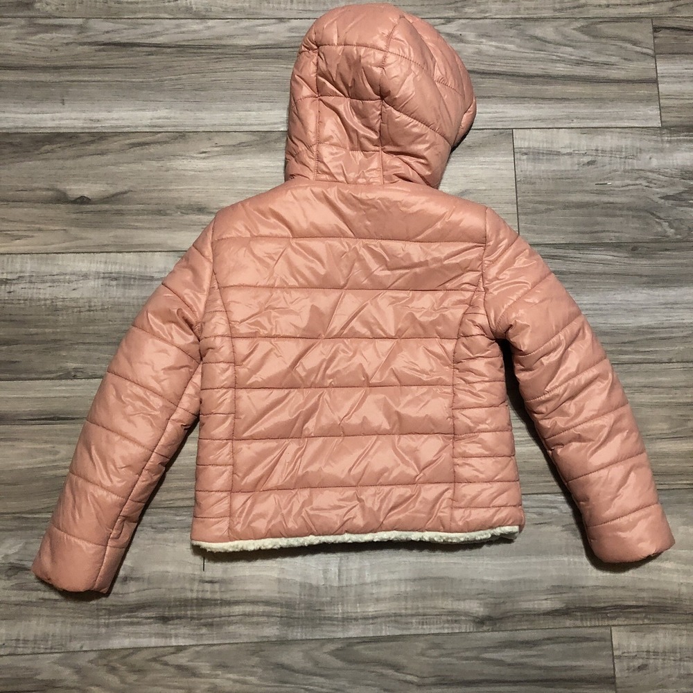 MICHAEL KORS Girls Puffer Zip‎ Jacket Hooded Faux Fur Lined Blush Pink Sz 6X EUC